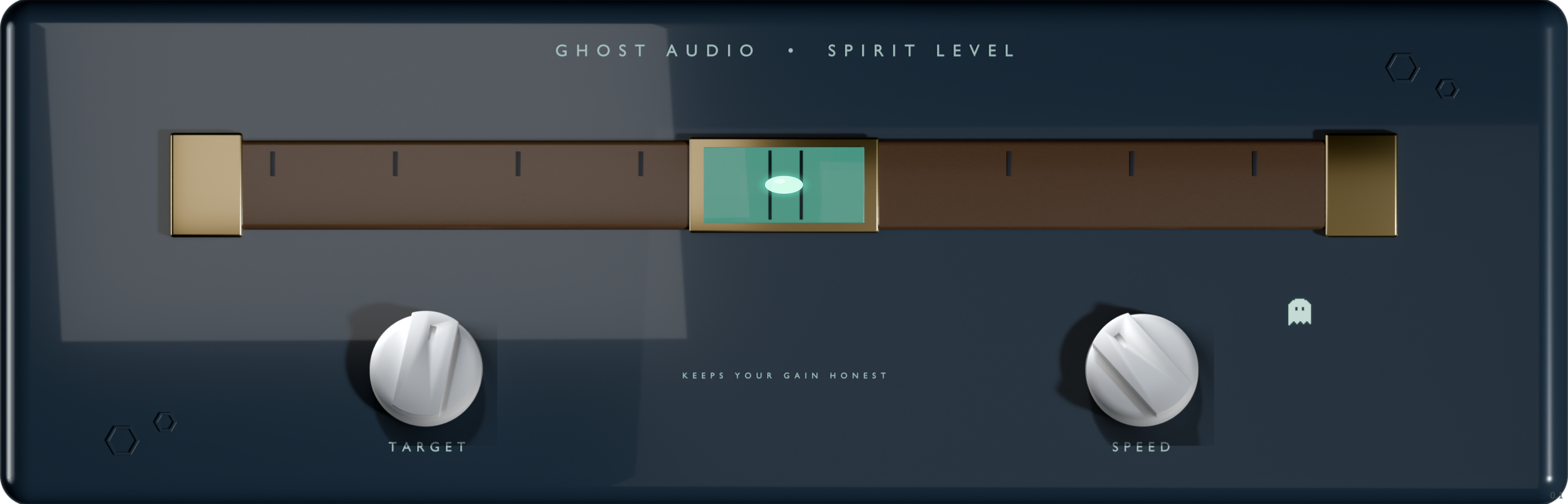 Spirit Level plugin window — spirit-level vial with a live bubble, TARGET and SPEED knobs